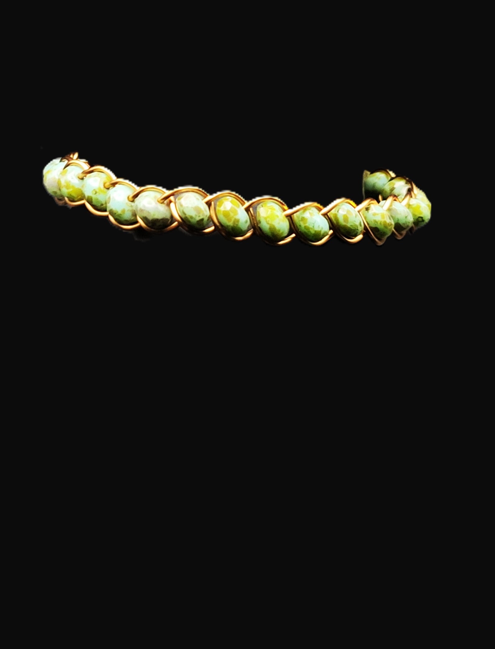 Uranium glower! Czech teal Picasso rondelle beads copper 6" bracelet