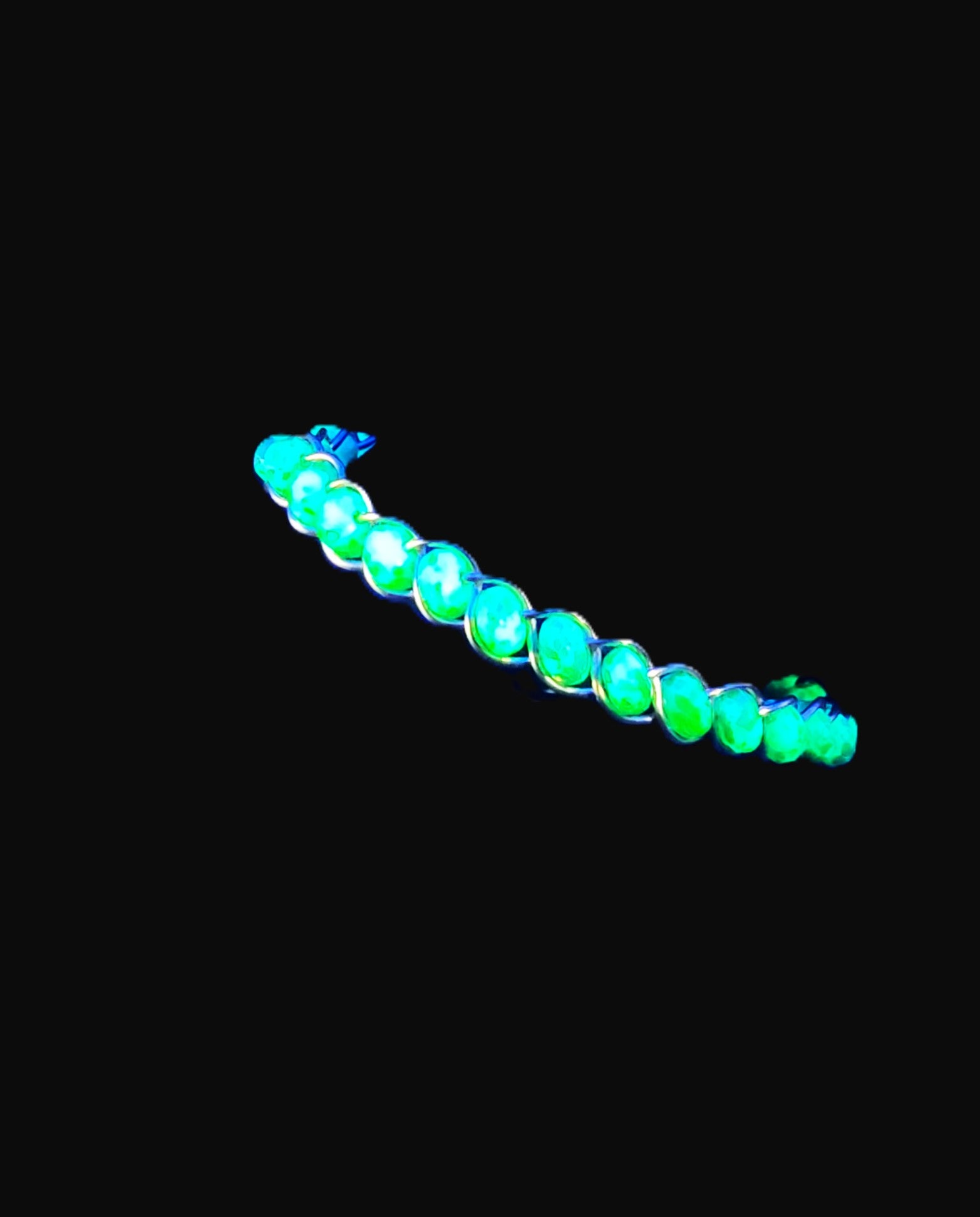 Uranium green glass beads and copper wire 6" bangle bracelet with clasp!