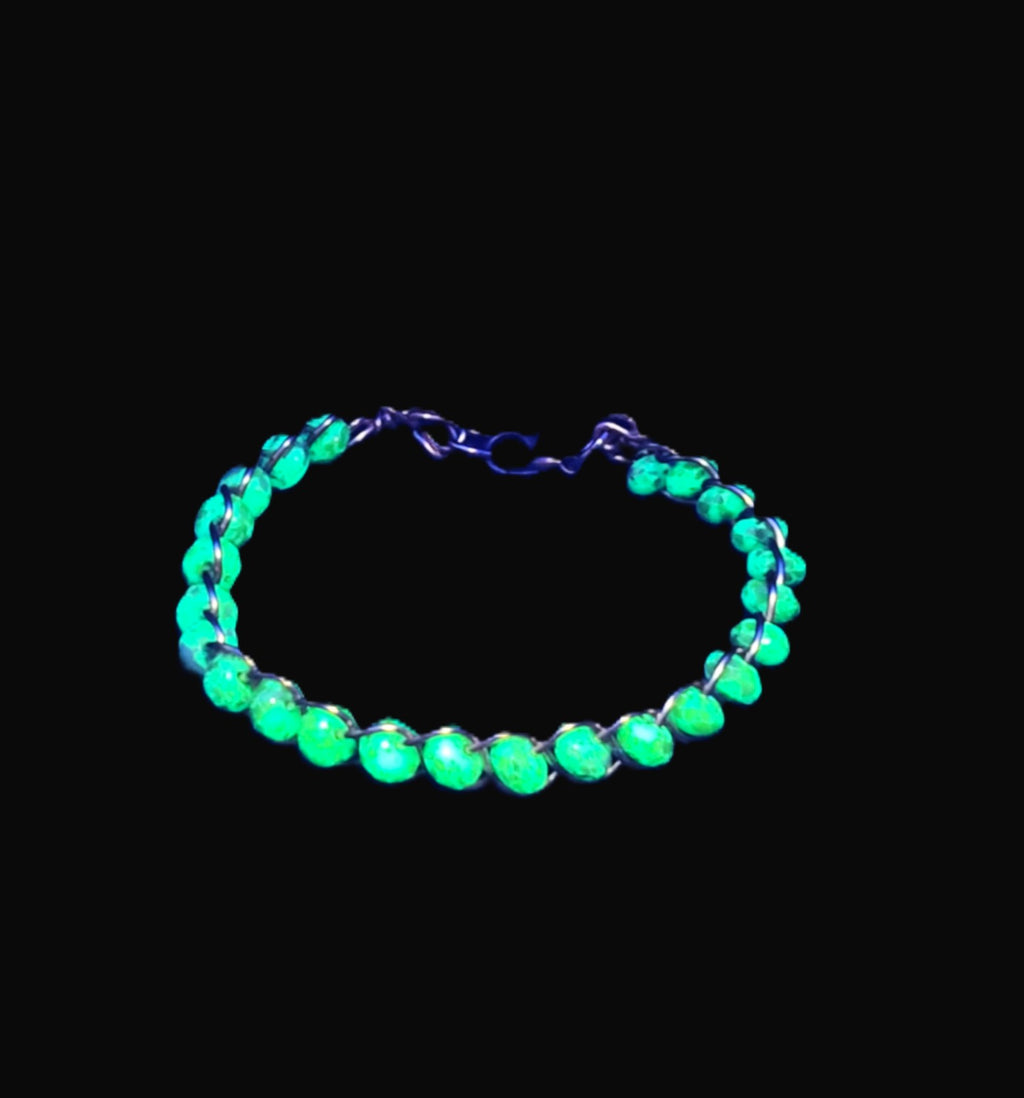 Uranium green glass beads and copper wire 6" bangle bracelet with clasp!