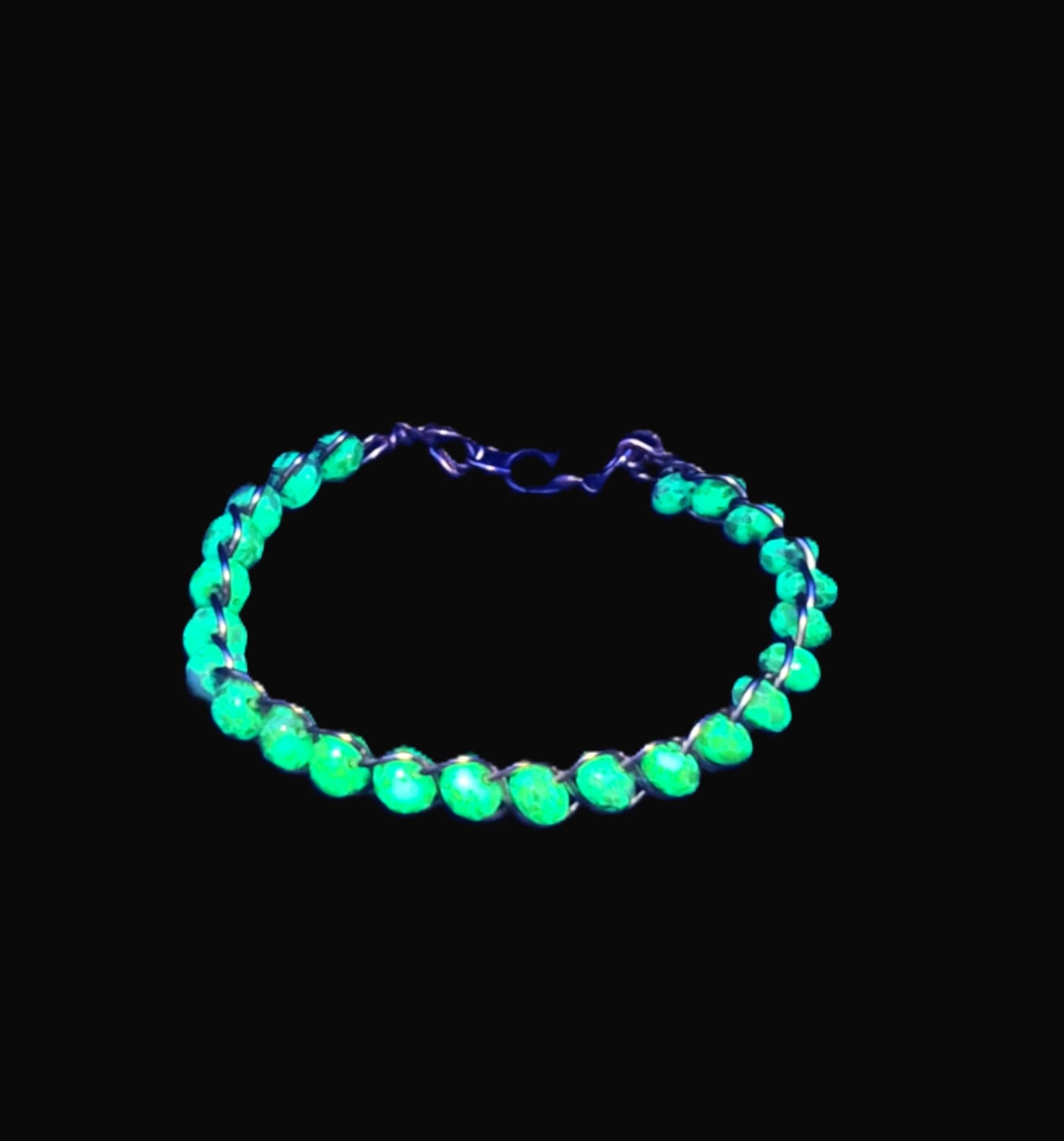 Uranium green glass beads and copper wire 6" bangle bracelet with clasp!