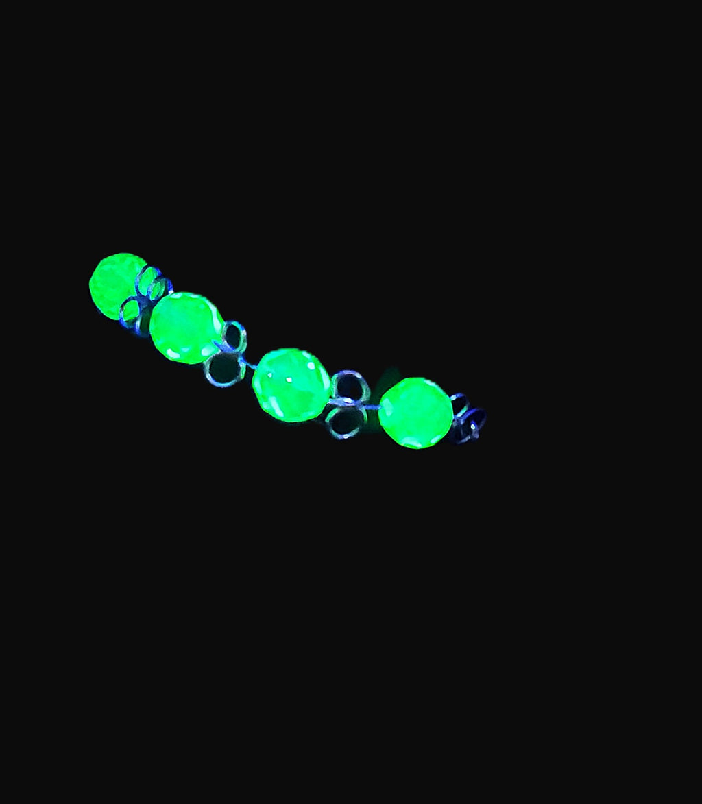 Uranium Czech green faceted glass bead on a Hand wired 6" dainty bangle bracelet with clasp