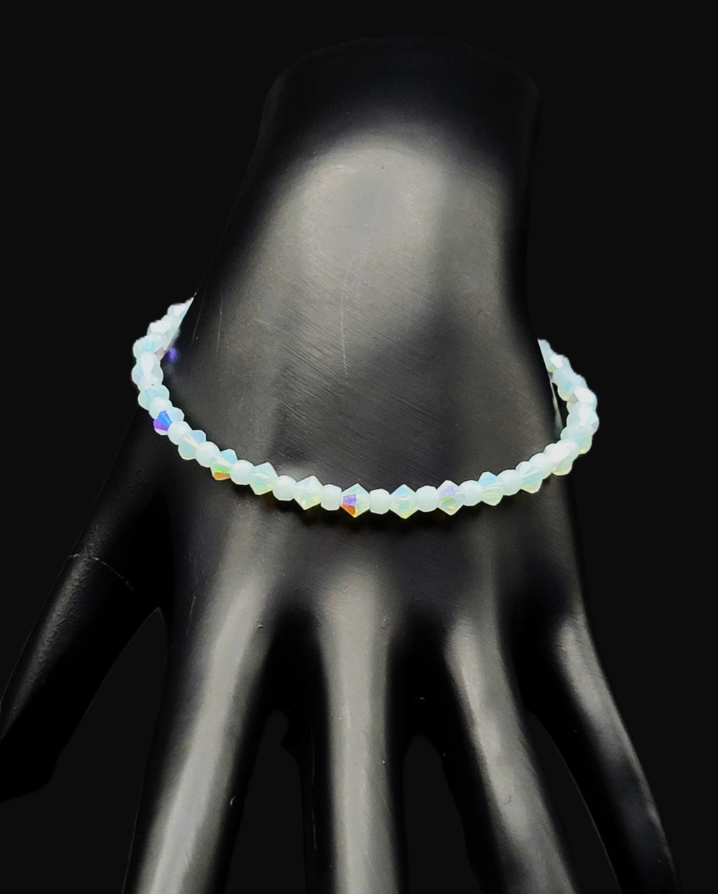 Light Blue Glow in the Dark Glass Bead Bracelet 7.5"