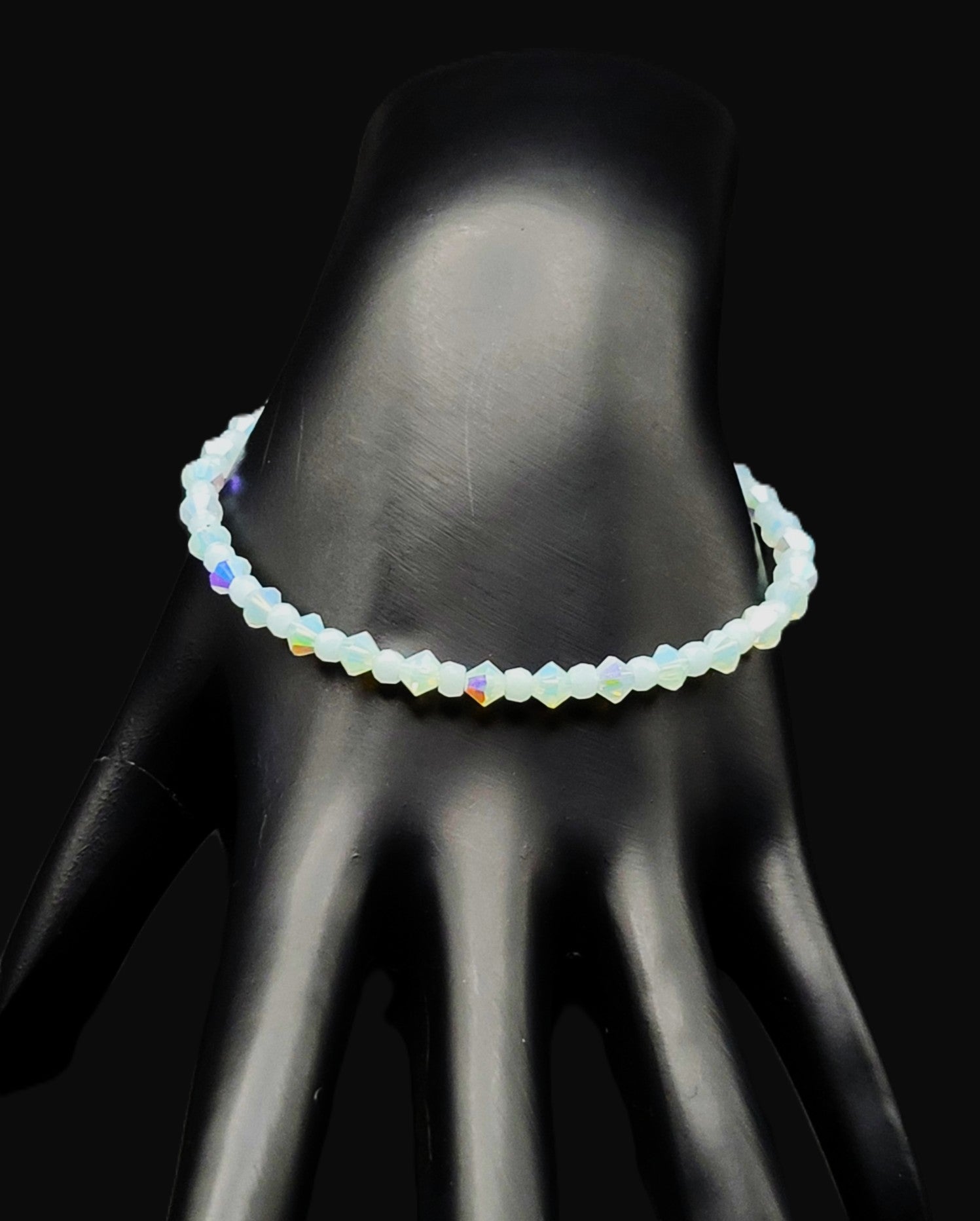 Light Blue Glow in the Dark Glass Bead Bracelet 7.5"