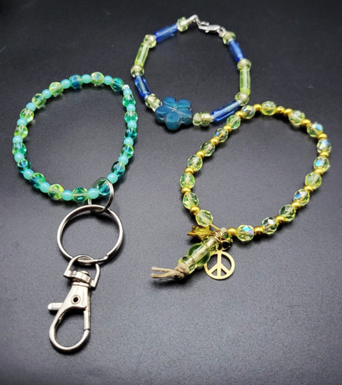 UV Glow beads 3 different stretch bracelet set toggle and charms