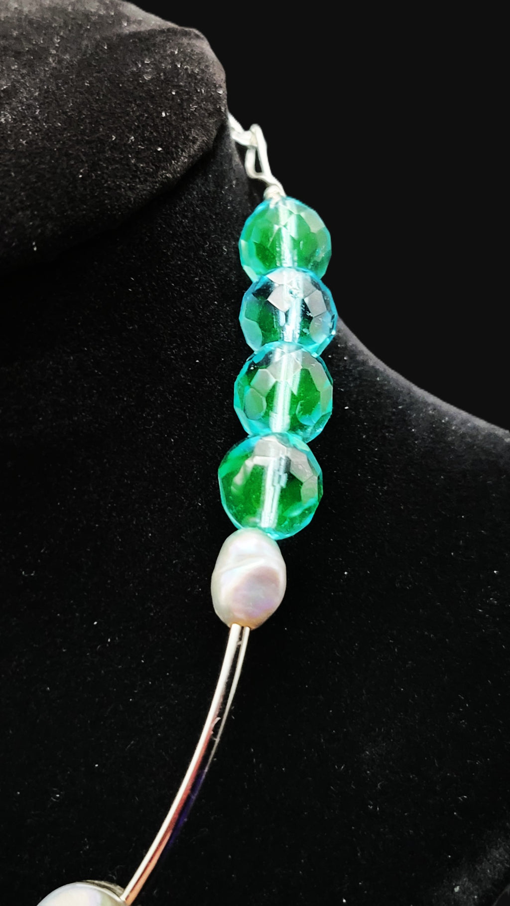 UV Glow Choker Necklace – Czech Uranium Glass Crackle & Faceted Beads, Shell Accents, 16"
