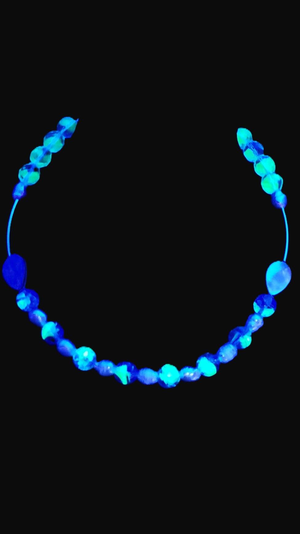UV Glow Choker Necklace – Czech Uranium Glass Crackle & Faceted Beads, Shell Accents, 16"