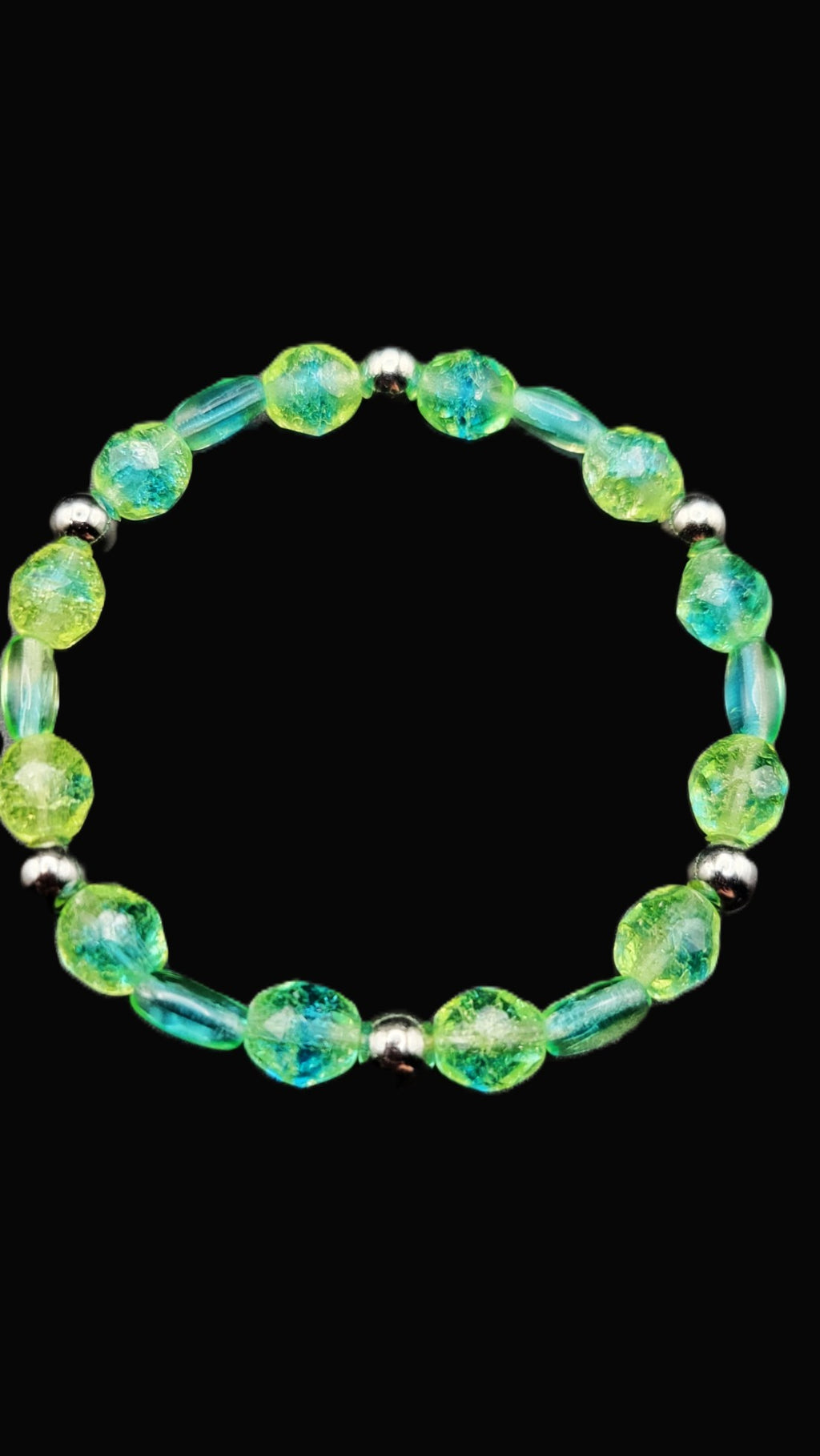 Uranium high glow UV reactive crackle bead 7" stretch bracelet