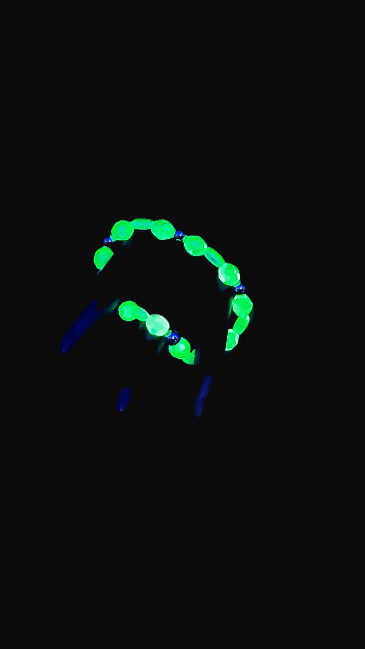 Uranium Glass Stretch Bracelet – Green & Blue Swirl Czech Beads, Silver Spacers, Handmade, 7"