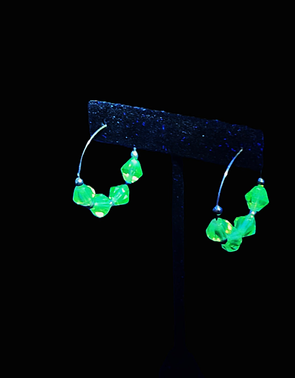 Uranium Yellow Czech Bi cone Glass Bead Silver Tone Wired Pierced Earrings 1.25"