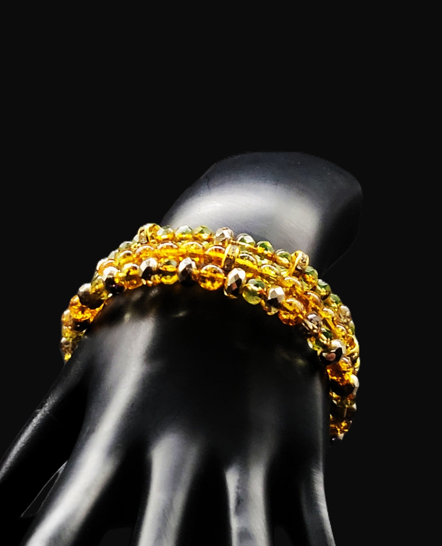 Uranium Czech Orange Glass Crackle Beads Set of 3 Bangles on Gold Tone Memory Wire