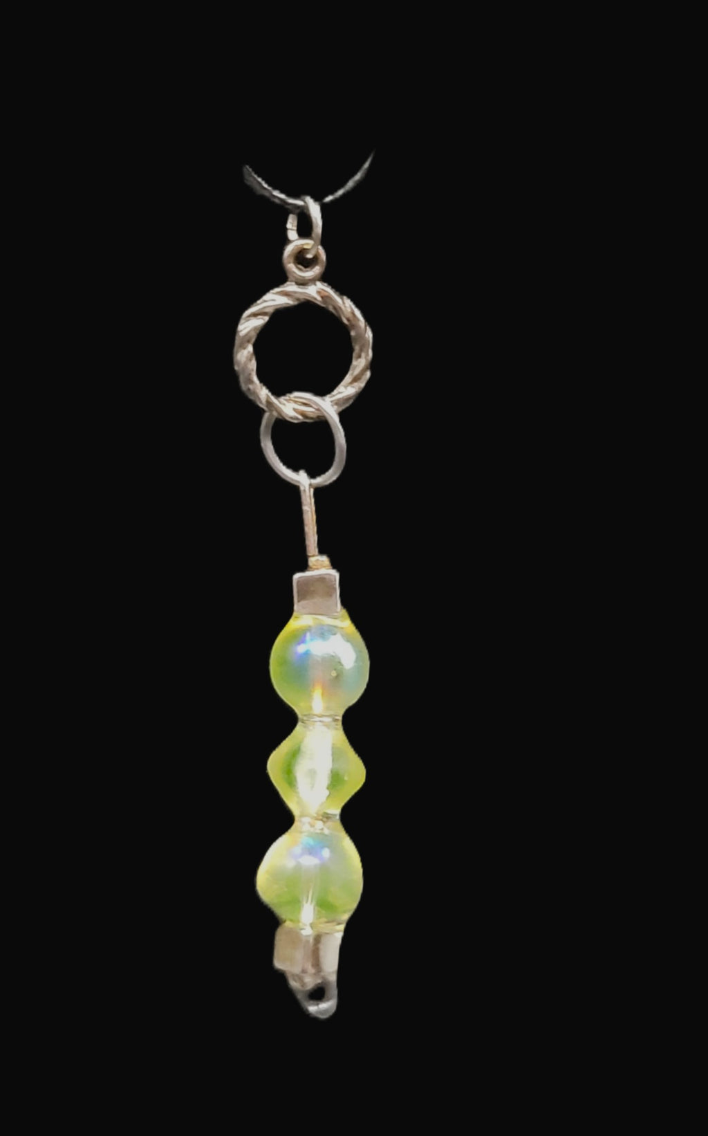 UV Uranium Resin Coated Glass Beads Pendant On a 17" Braided Cord Necklace
