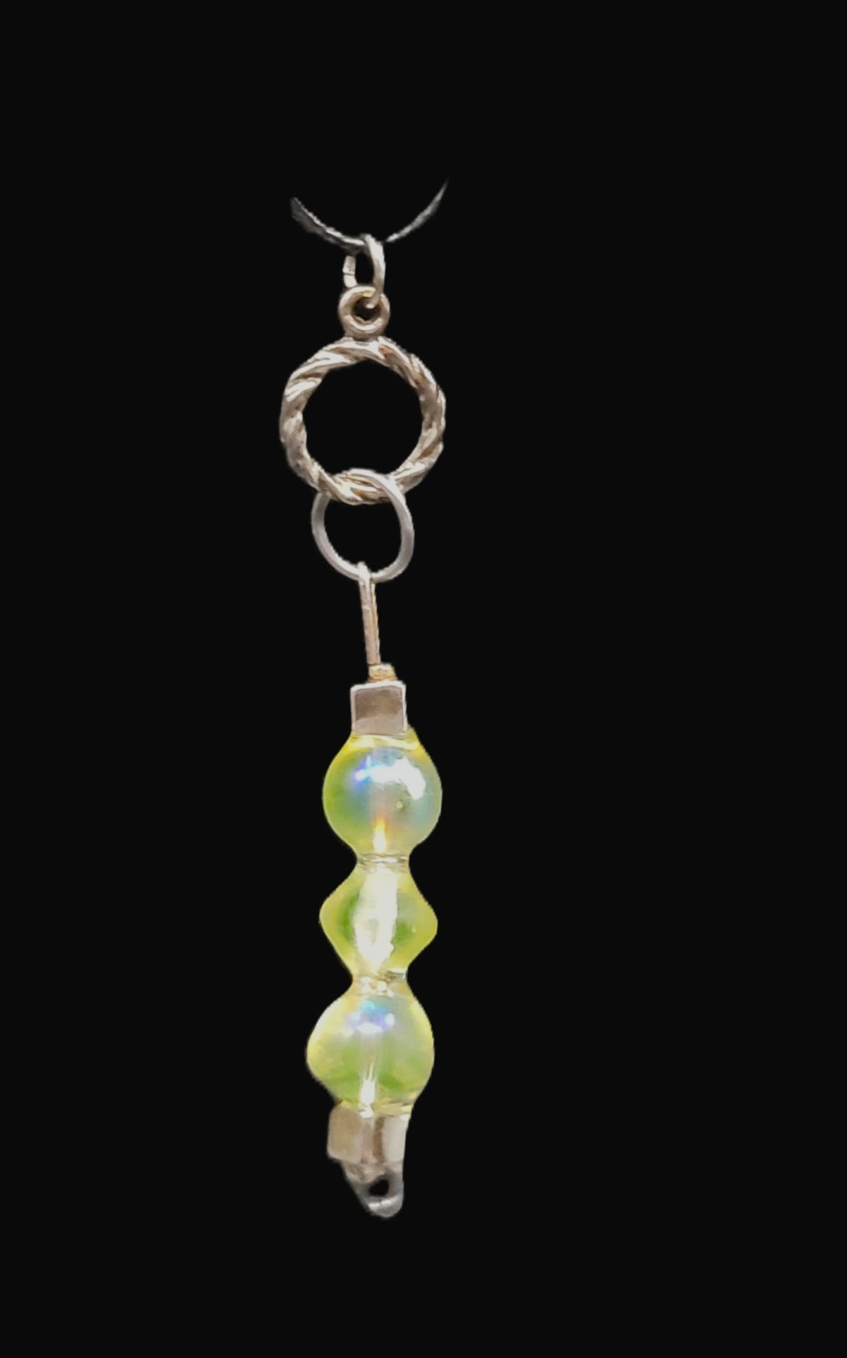UV Uranium Resin Coated Glass Beads Pendant On a 17" Braided Cord Necklace