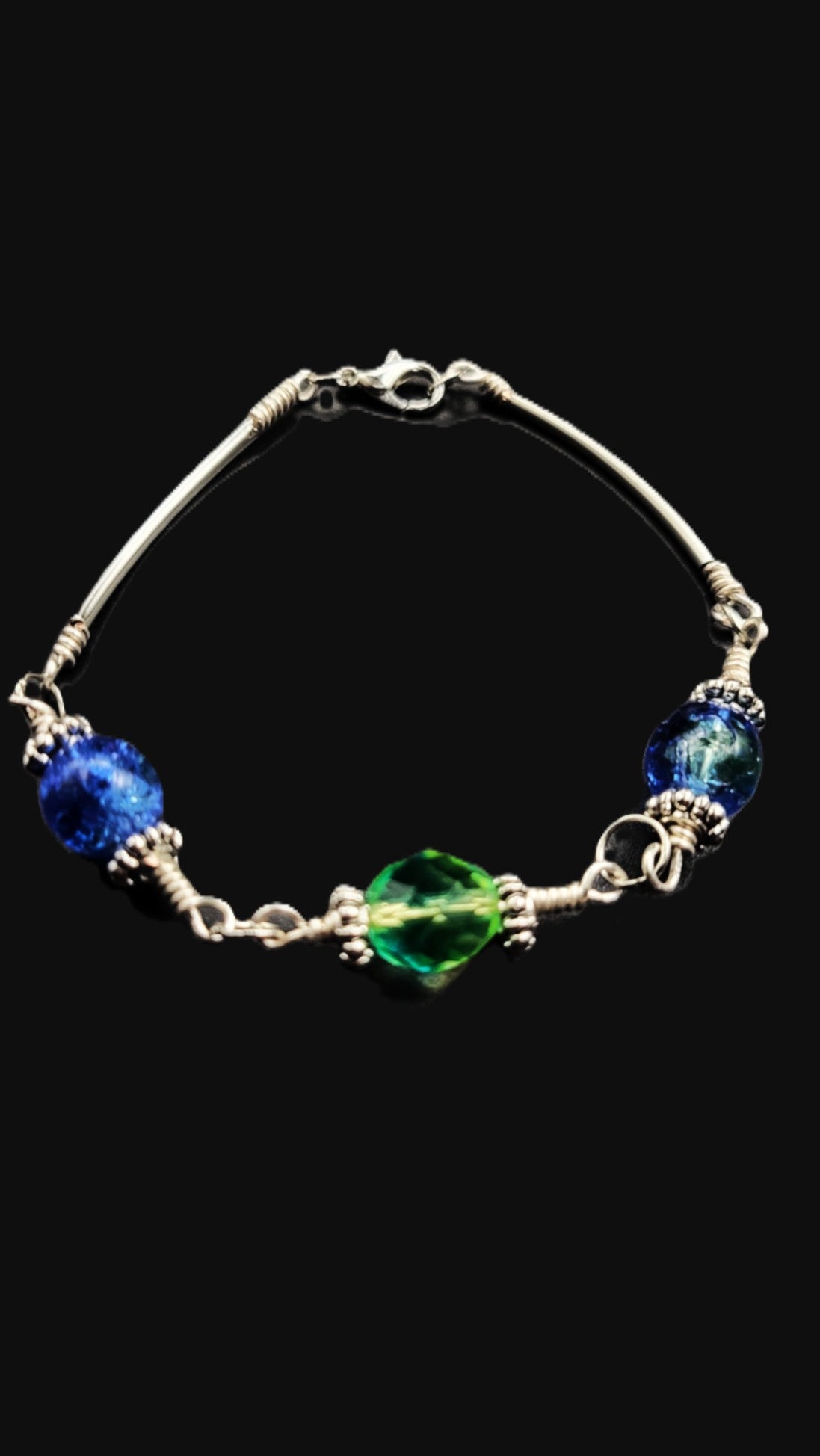 UV Glow Uranium Glass Hand Wired Czech Beads  7" Bracelet with Spacers