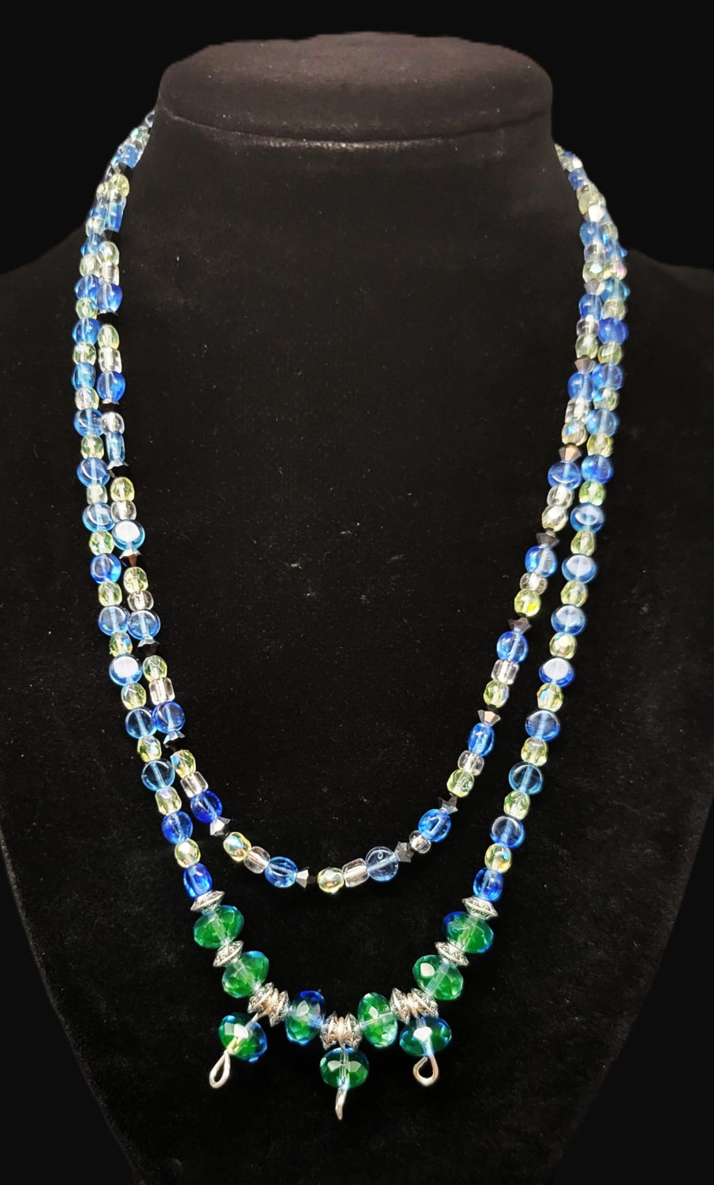 UV Glow with It! Uranium Czech Glass Double Strand 16 & 18" Stretch Necklace with Clasp