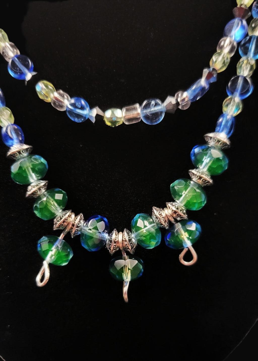 UV Glow with It! Uranium Czech Glass Double Strand 16 & 18" Stretch Necklace with Clasp