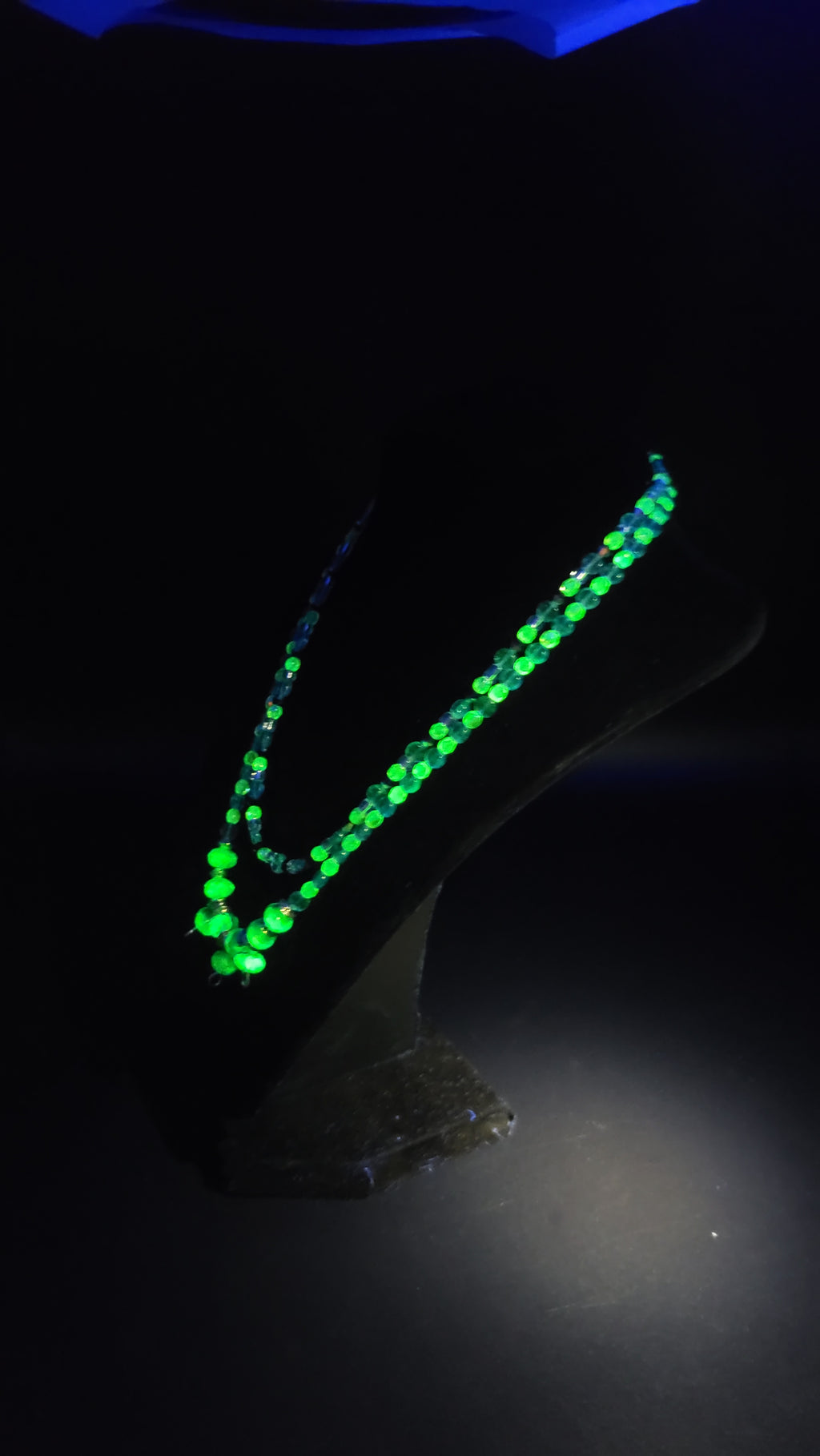 UV Glow with It! Uranium Czech Glass Double Strand 16 & 18" Stretch Necklace with Clasp