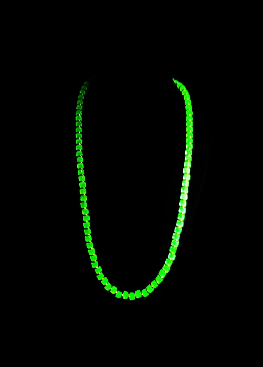 UV Glow Uranium Czech Glass Bead Unisex 22" Necklace with 18K Gold Plated Spacers!!!!!!!
