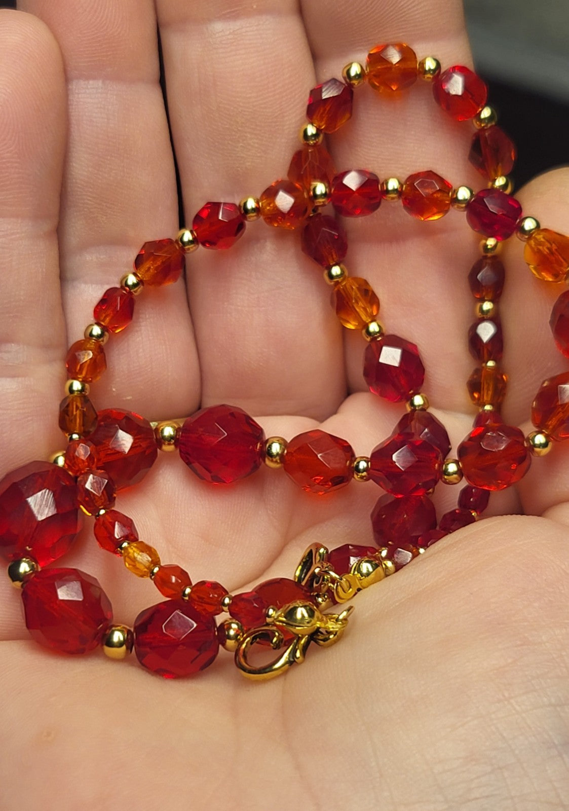 Cadmium Vintage Czech 1950's Era Glass Bead Graduated Handmade Necklace  16"