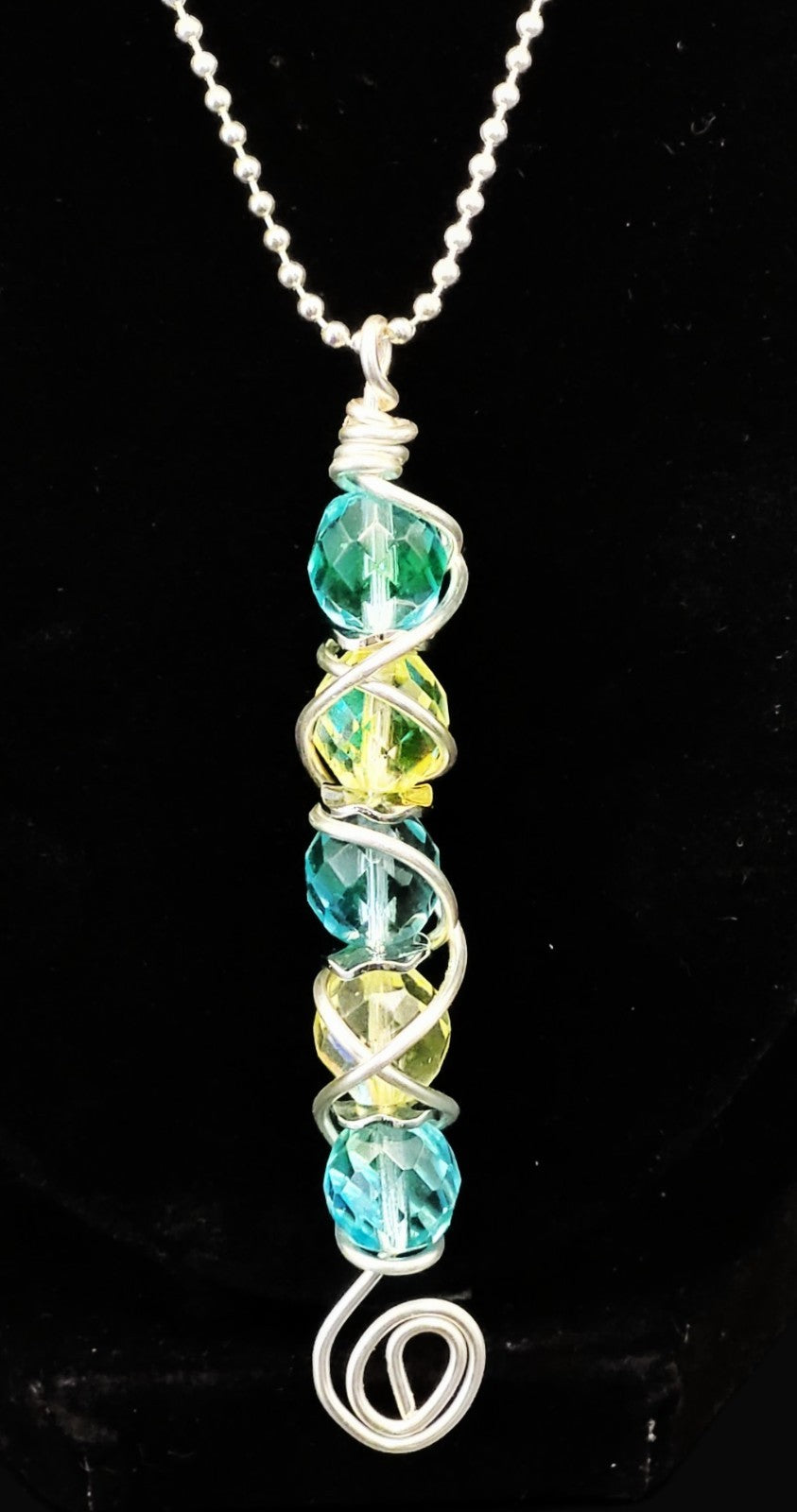 UV Reactive Uranium 16" Necklace with A 3" Hand Wired Blue and Vaseline Czech Pendant