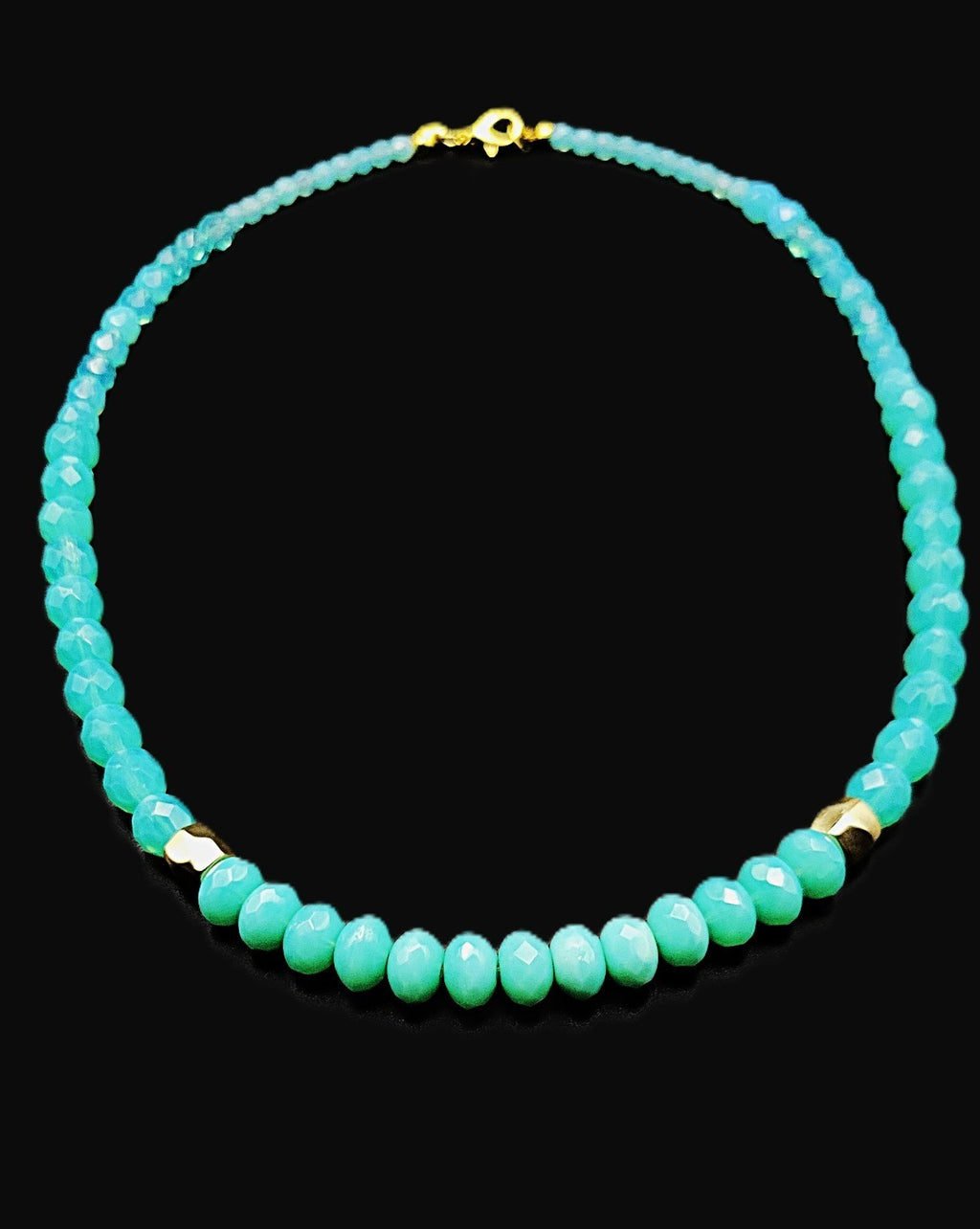 Uranium UV Czech Turquoise Colored Graduated Glass Bead 17" Necklace GREAT GLOW!