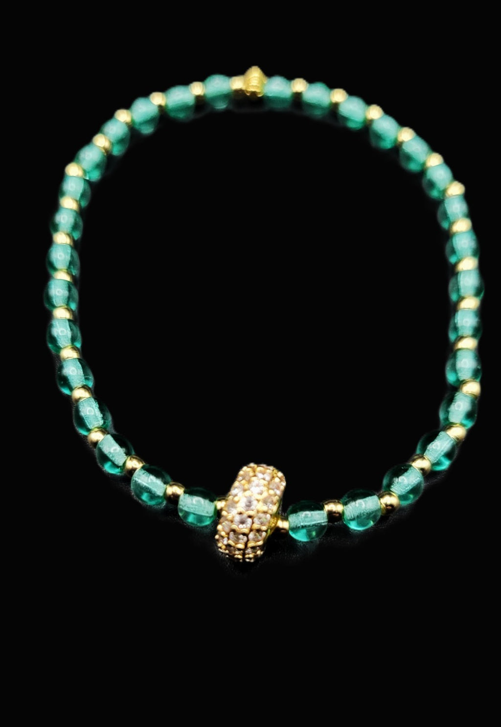 Glow With This! Czech Green and Aqua 2 Stretch Bracelet Set with Charms 7"