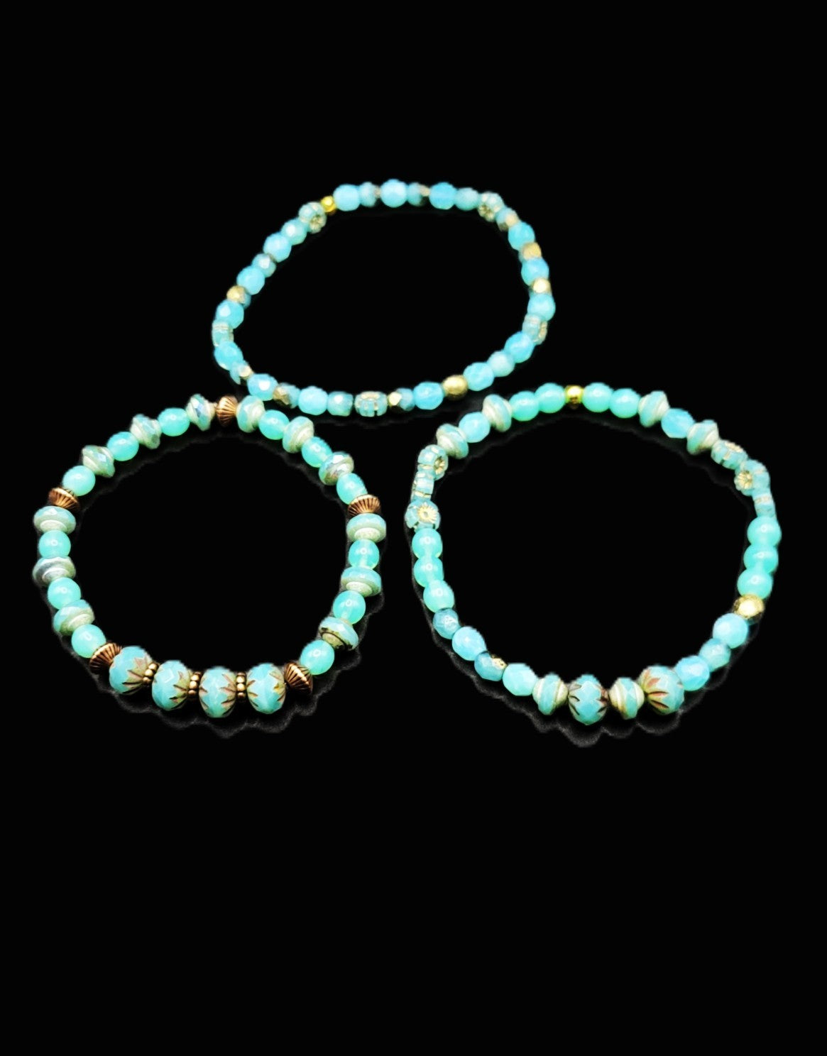 Uranium Blue Czech Glass 8" Three Stretch Bracelet Bundle Glow With This Set!