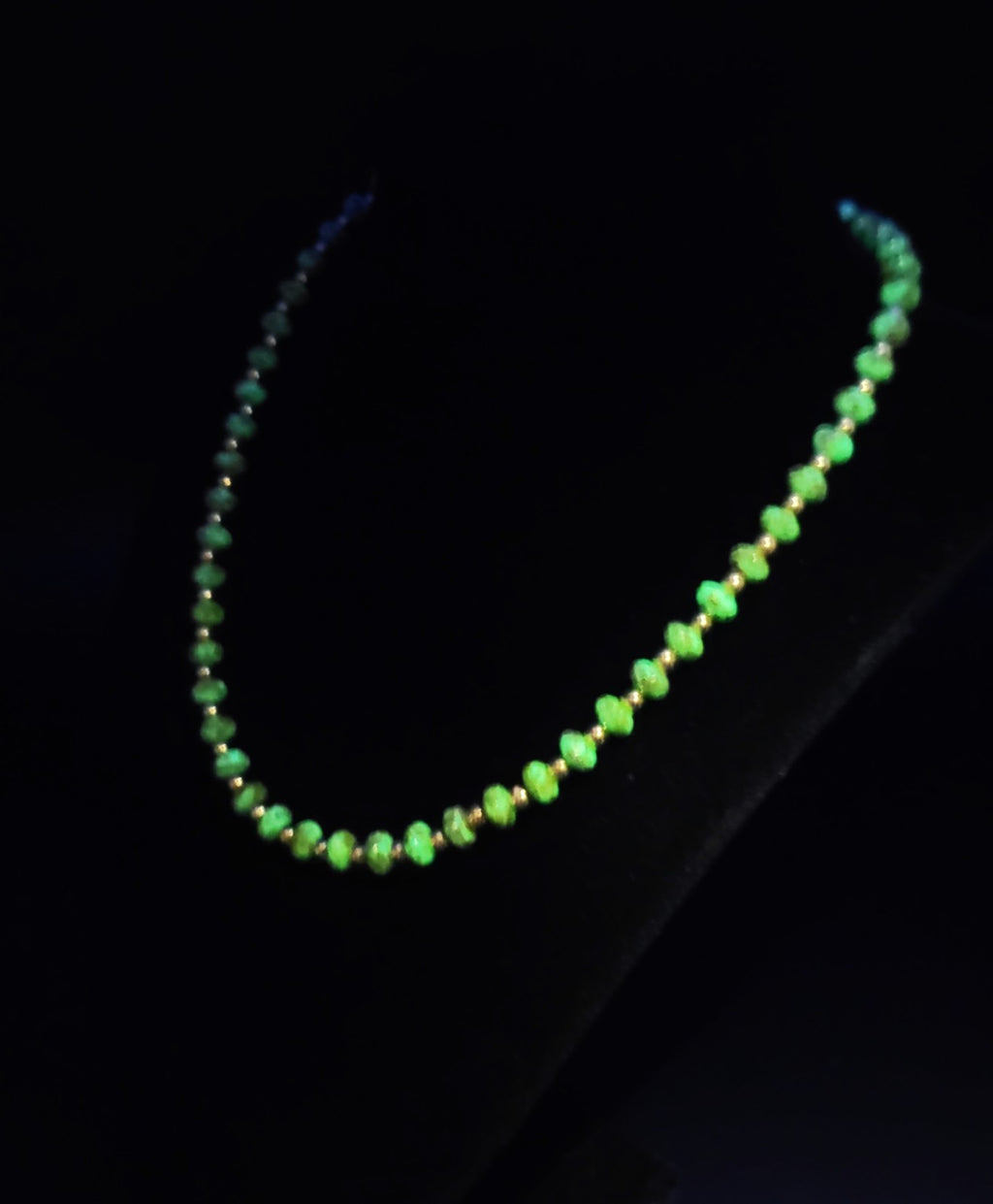 Uranium UV Czech Picasso Teal Fire Polished Glass Beads 16" Necklace