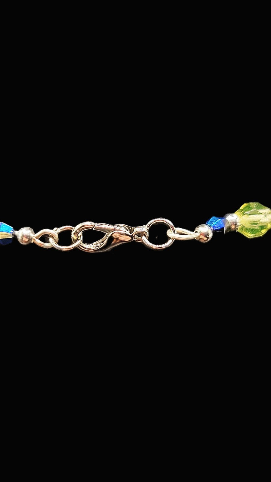 UV Glow Uranium Glass Bead Spider Necklace Silver Tone,  Hand Wired 16" Necklace