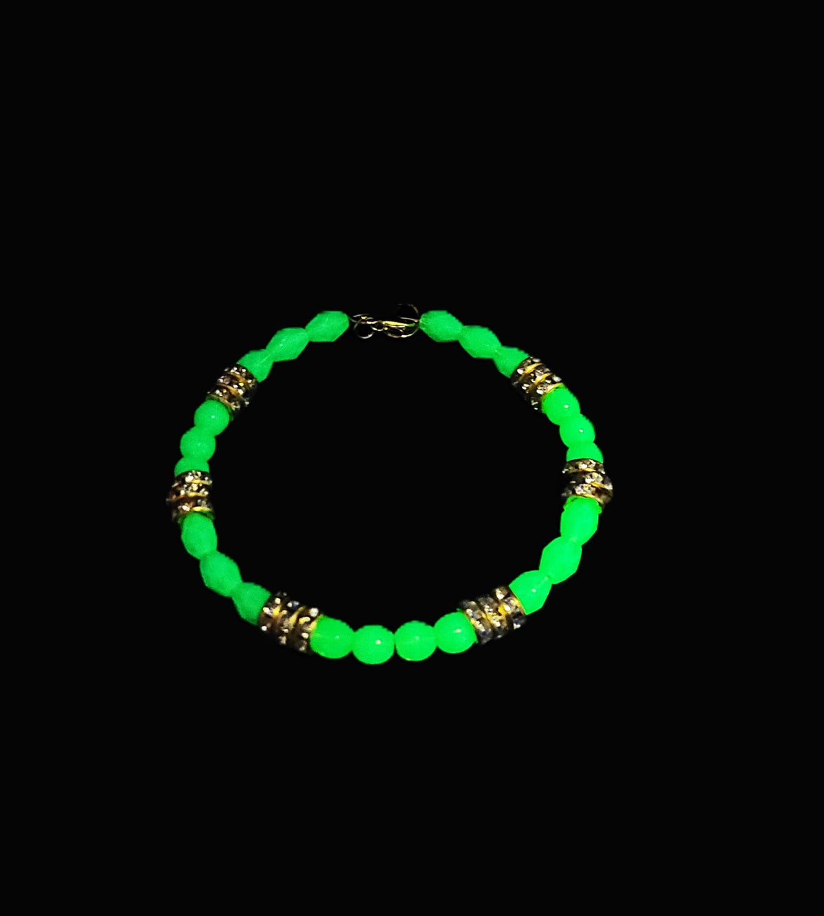 UV Glow Uranium Czech Glass Bead Bracelet Bundle, Coil Bangle, Stretch and Chained From 6.5 - 9"