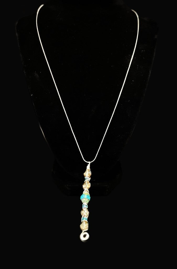Uranium UV Glass Star  Beads 3.5" Hand Wired Pendant on 20" Snake Chain
