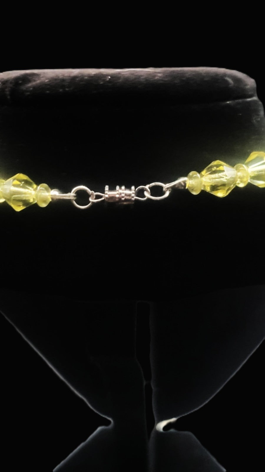UV Glow Uranium Czech Yellow Crystals Bicone Glass Beads 22" Necklace with Accents