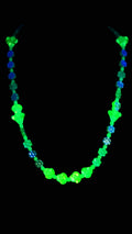 UV Glow Uranium Czech Blue and Yellow Flowers, Glass Bead 17" Necklace with Bead Spacers