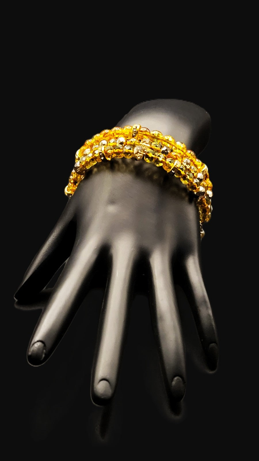 Uranium Czech Orange Glass Crackle Beads Set of 3 Bangles on Gold Tone Memory Wire