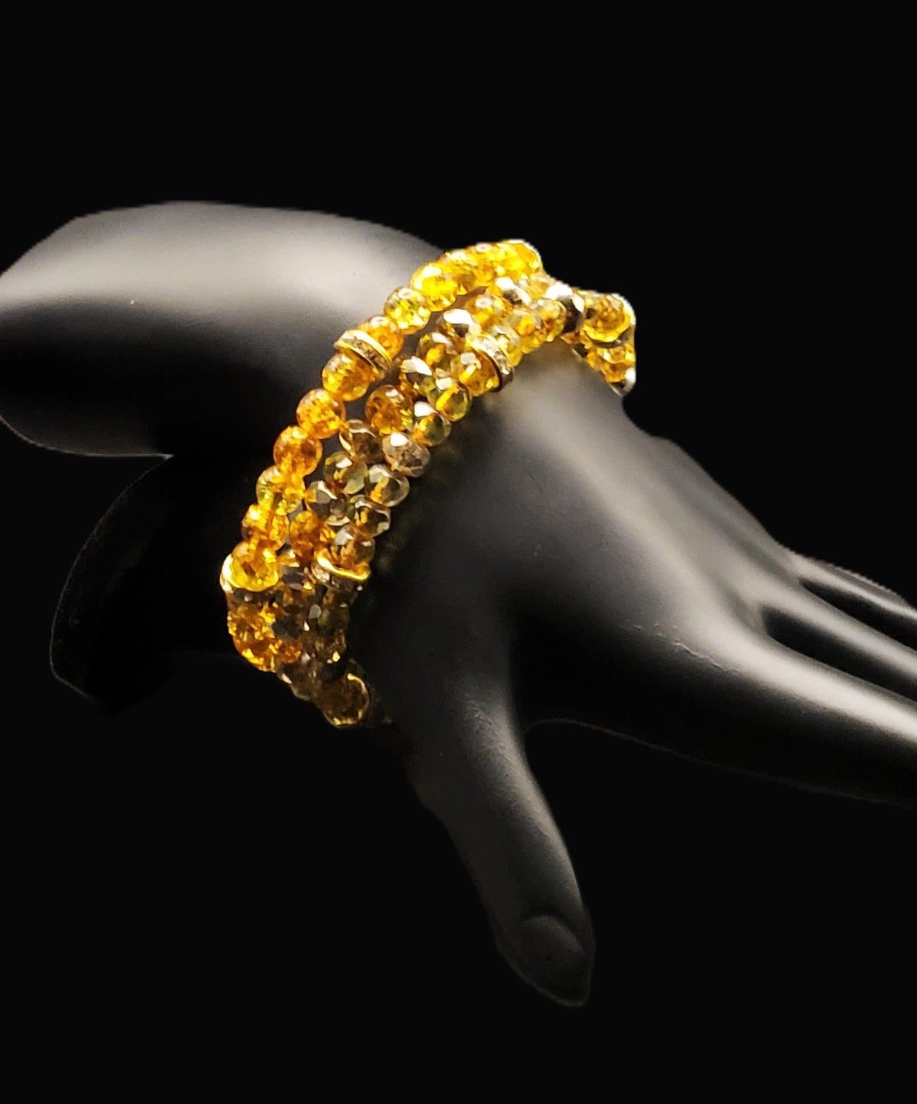 Uranium Czech Orange Glass Crackle Beads Set of 3 Bangles on Gold Tone Memory Wire