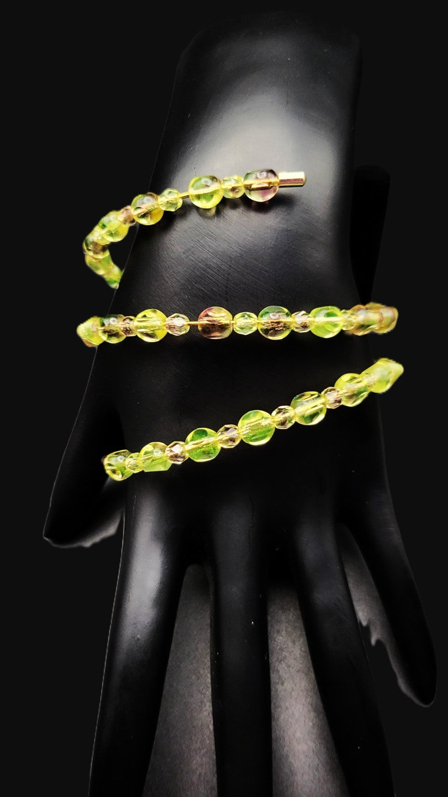 Uranium UV Reactive Vintage Czech glass beads loose 2.5 wrap coil bracelet 8"wrist