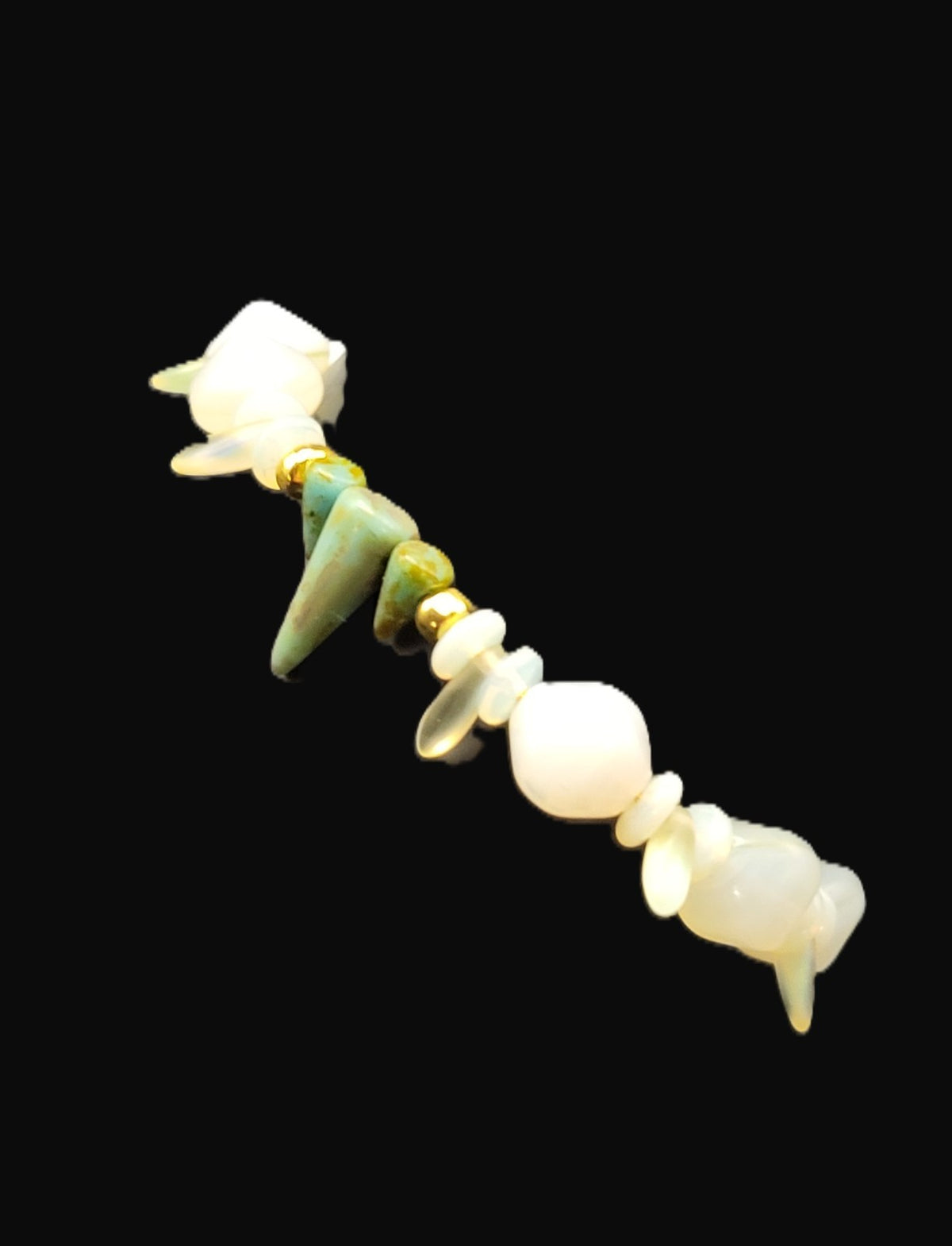 Uranium Glass Czech Fivre Beads with Yellow Daggers & Bohemian Glass Beads Cable Chain 7" Bracelet
