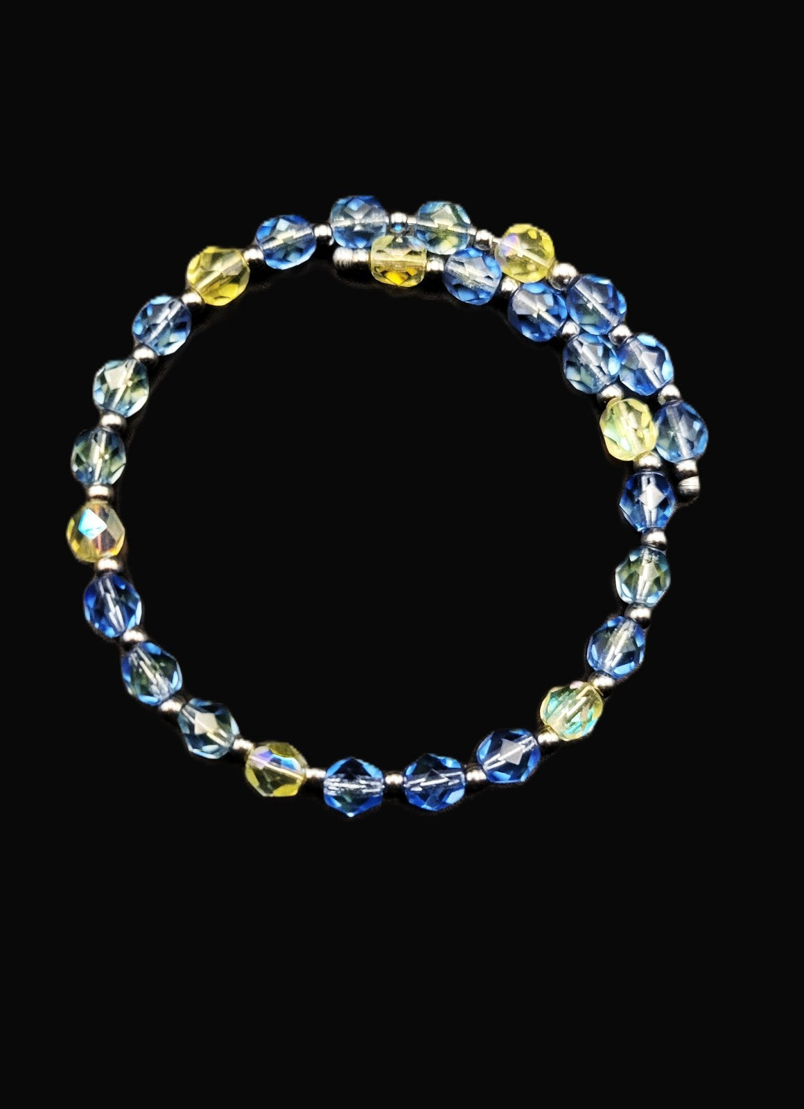 UV Glow Uranium Faceted Glass Beads 8" Bracelet on Memory Coil Wire