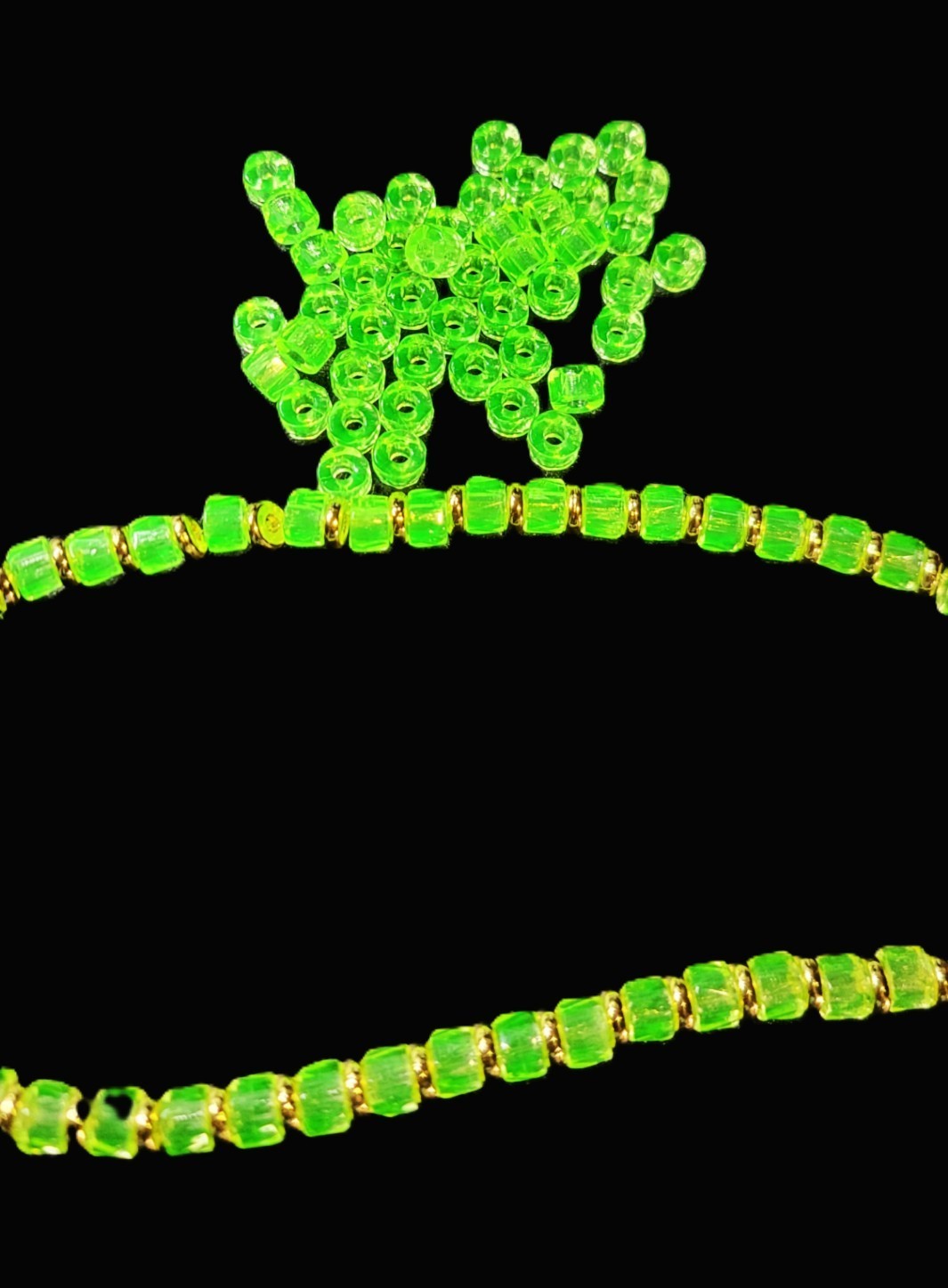 UV Glow Uranium Czech Glass Bead Unisex 22" Necklace with 18K Gold Plated Spacers!!!!!!!