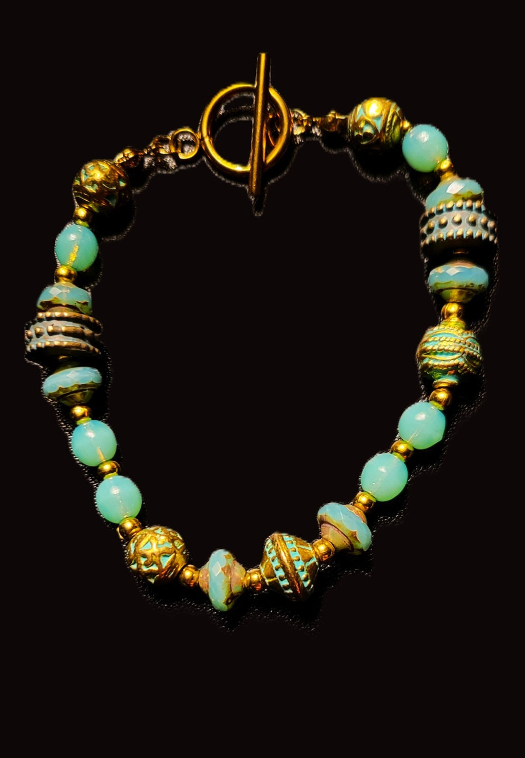 Uranium Glass UV Glow Aqua beads Toggle 8" Bracelet