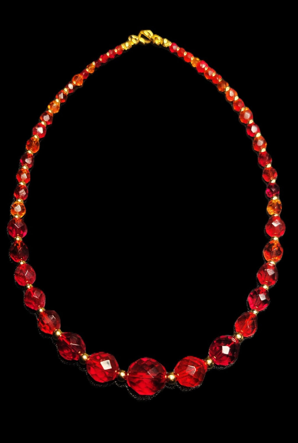 Cadmium Vintage Czech 1950's Era Glass Bead Graduated Handmade Necklace  16"