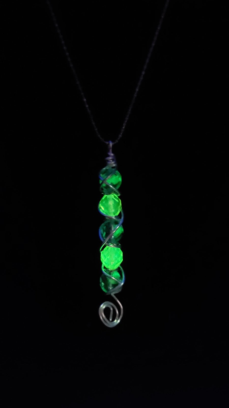 UV Reactive Uranium 16" Necklace with A 3" Hand Wired Blue and Vaseline Czech Pendant
