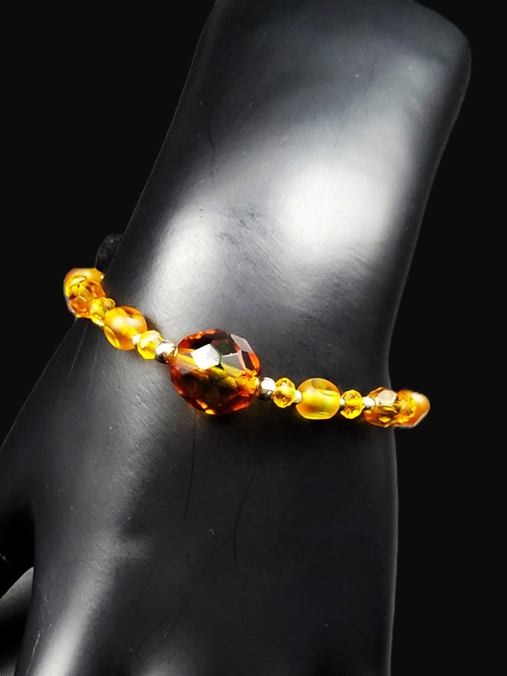 UV Uranium and Cadmium Glow Czech Glass Beads 6" Stretch Bracelet