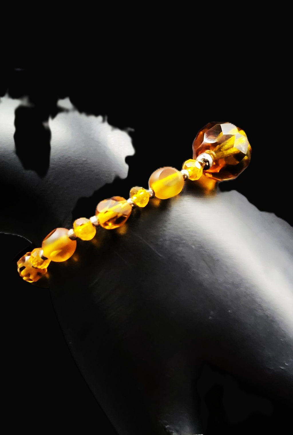 UV Uranium and Cadmium Glow Czech Glass Beads 6" Stretch Bracelet
