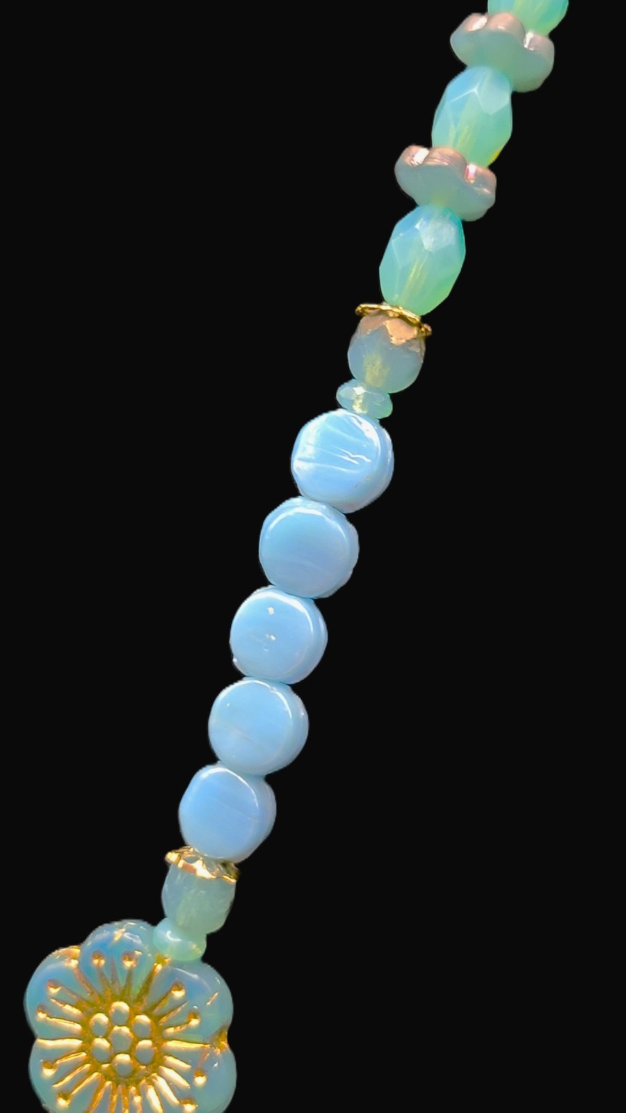 Uranium Czech UV Glass Beads and Genuine Turquoise 21" Necklace/ 1" Pendant