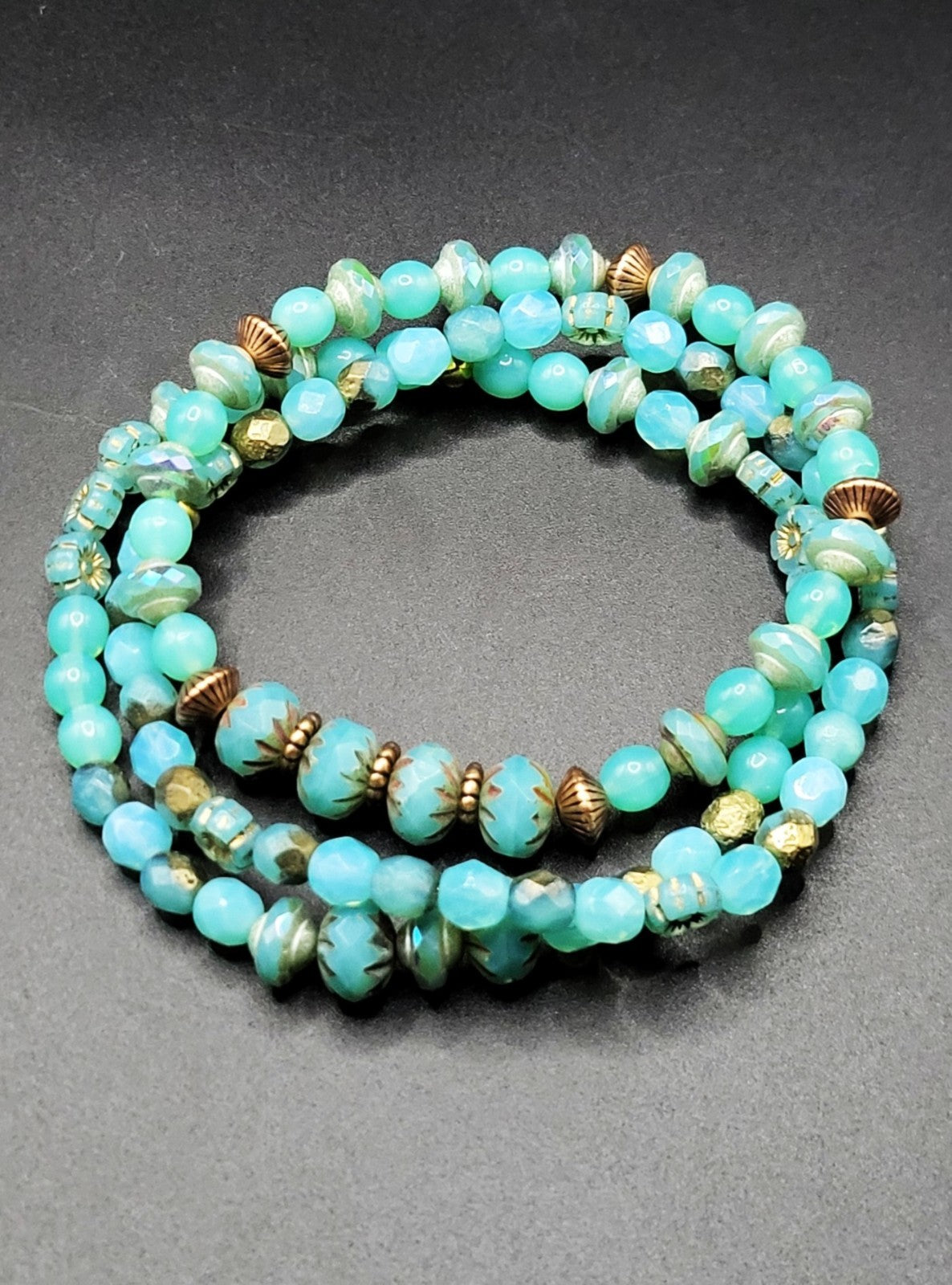Uranium Blue Czech Glass 8" Three Stretch Bracelet Bundle Glow With This Set!