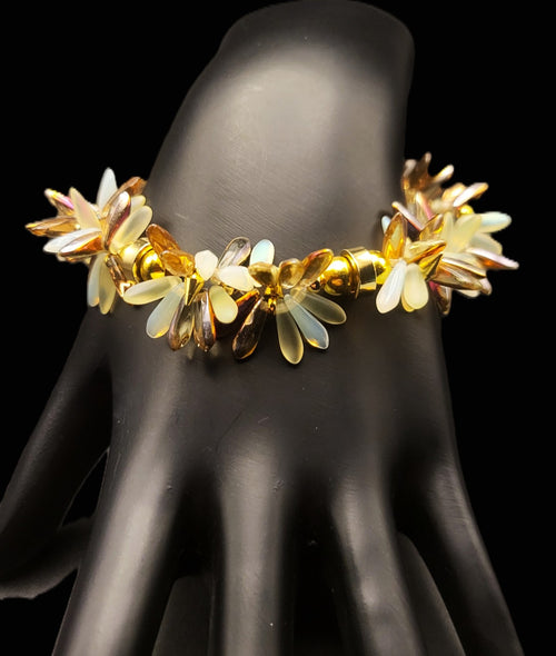 Uranium Czech Glass UV Multicolor Daggers Double Strand 7.5" Stretch Bracelet
