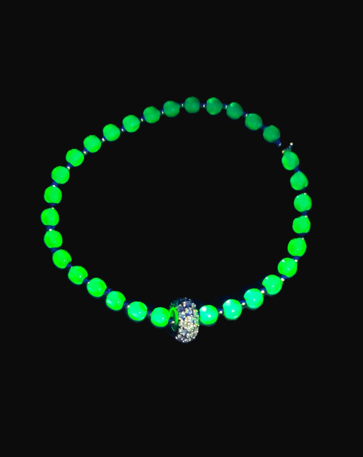 Glow With This! Czech Green and Aqua 2 Stretch Bracelet Set with Charms 7"