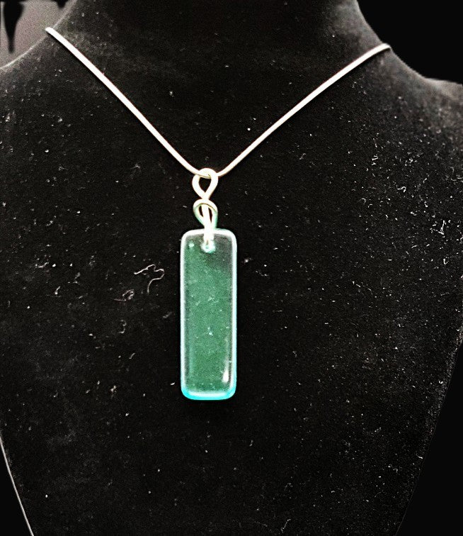 Uranium UV Czech Blue Bar Glass Pendant 20" Snake Chain Necklace