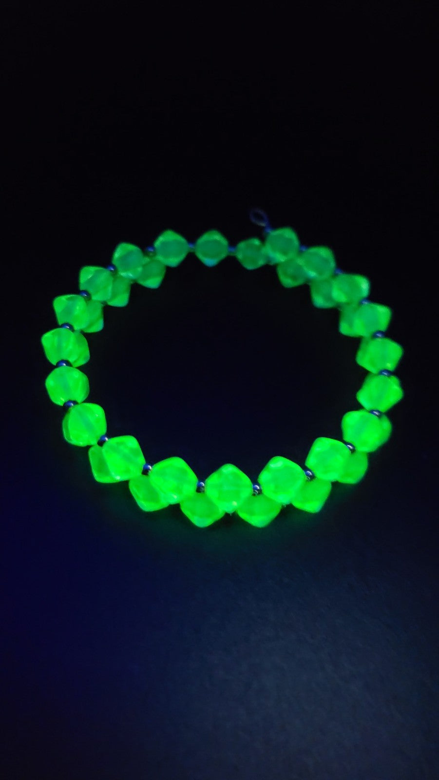 Uranium Glass Czech UV Bead Double Coil Memory Gold Tone Wire Bracelet