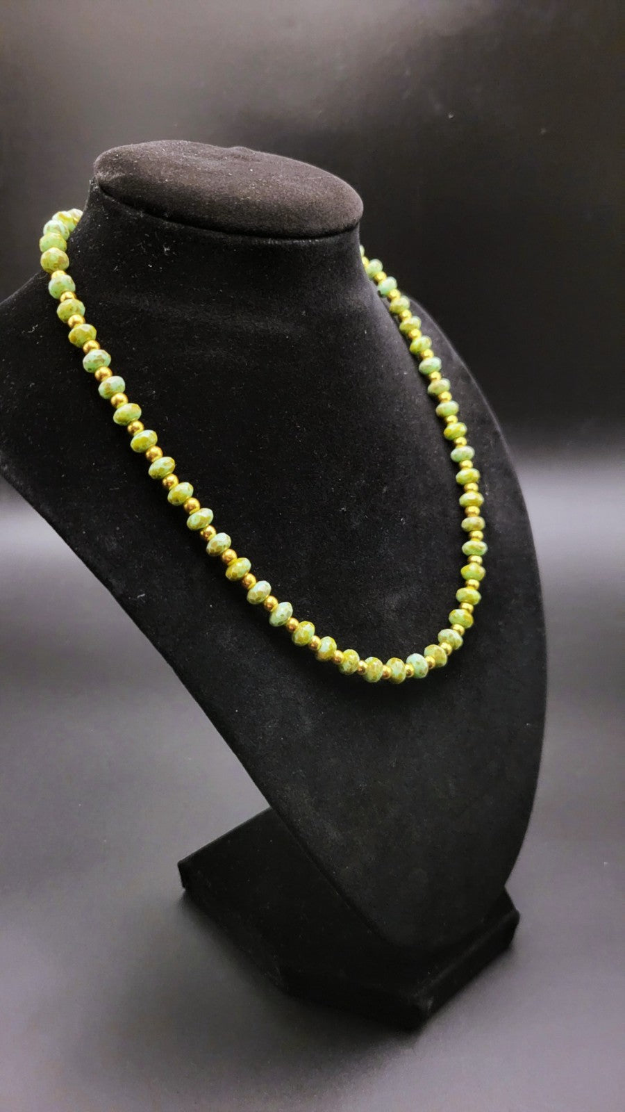 Uranium UV Czech Picasso Teal Fire Polished Glass Beads 16" Necklace